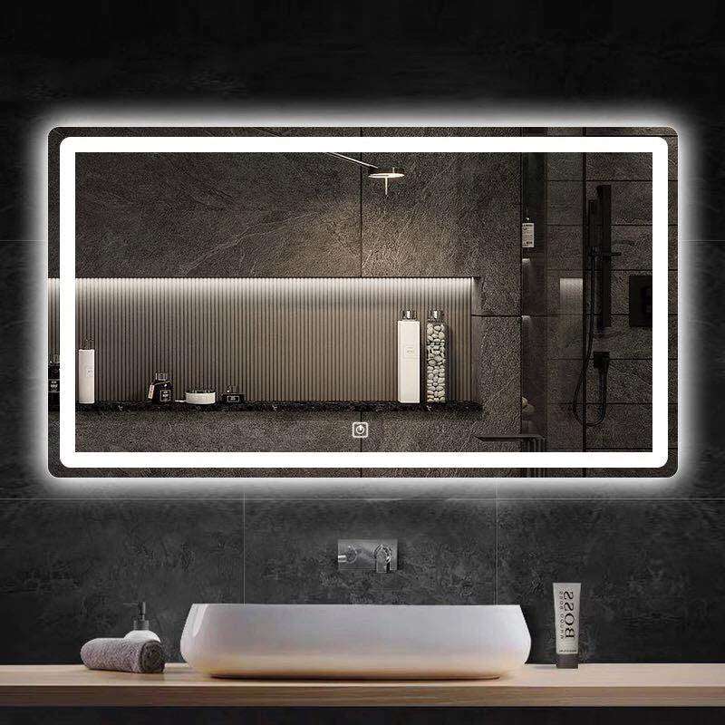 50X70cm Rectangular Smart Demist Bathroom Mirror 3 Color Adjustable LED Multifunction LIght With Brightness Sensory Switch