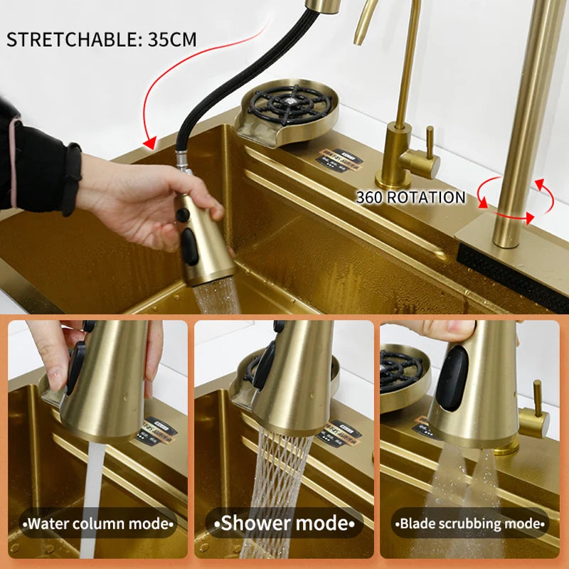 Gold Stainless Steel Smart Sink Faucet for Modern Kitchens