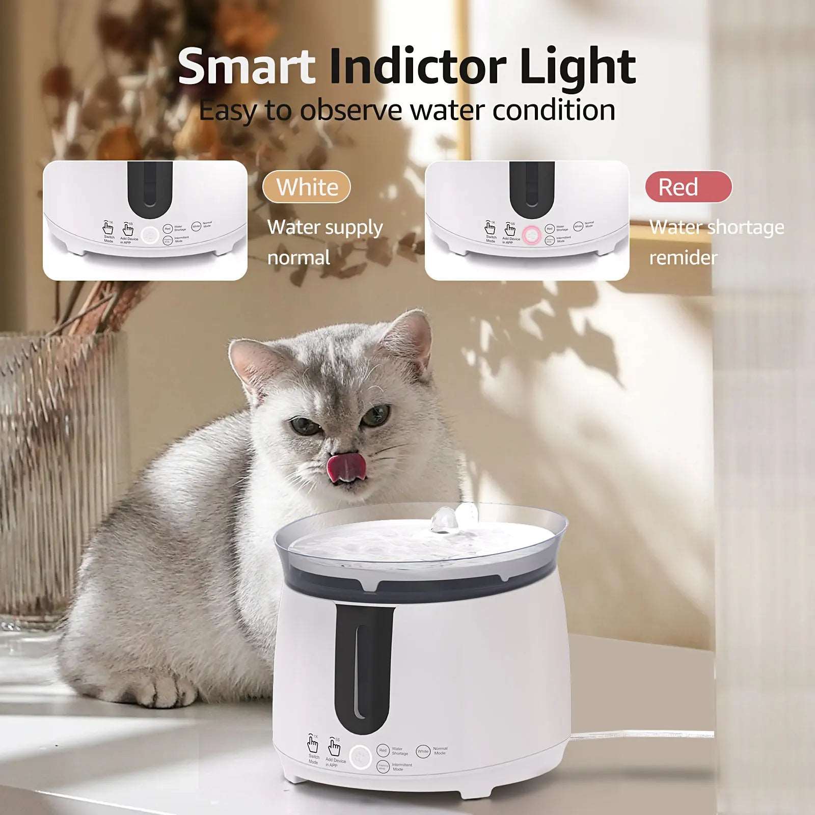 AQHH Cat Water Fountain with Wireless Pump Pet Water Fountain for Cats Inside Automatic Smart Fountain App Control Easy Cleaning