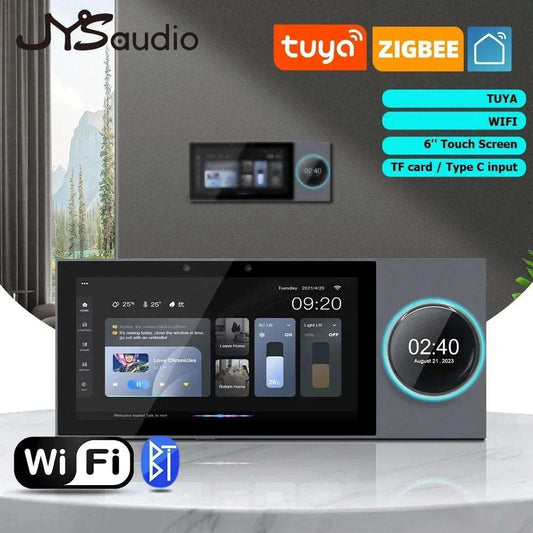 Smart Android Wall Panel 6" Touch Screen In-wall Amplifier Bluetooth WiFi Audio Sound Home Theater Amp Support RS485 ZigBee TUYA