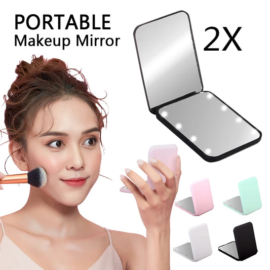 LED Lighted Mini Makeup Mirror | Portable & Foldable
