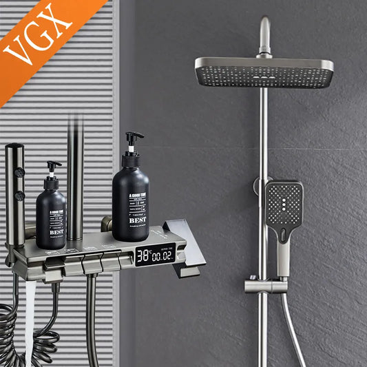 VGX Smart Shower System Intelligent Bathroom Digital Display Shower Faucet Set 4-way Rainlfall Bathroom Mixer Bidet Shower Set