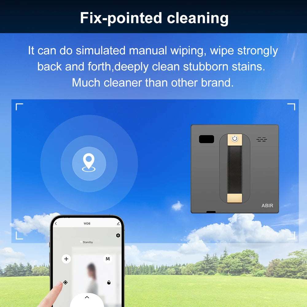 Robot Window cleaner ABIR WD8,Dual Water Spray,Smart Memory,High Vacuum Suction, Laser Sensor, Home Wall Glass Cleaning Robot