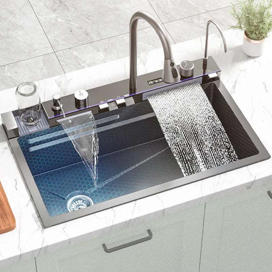 Smart Kitchen Sink Stainless Steel Sink Single Slot Waterfall Sink Large Nano Multifunction Wash Basin Modern Bowl Dishwasher