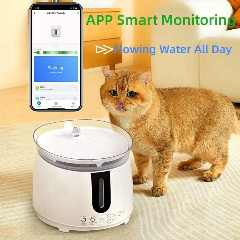 AQHH Cat Water Fountain with Wireless Pump Pet Water Fountain for Cats Inside Automatic Smart Fountain App Control Easy Cleaning