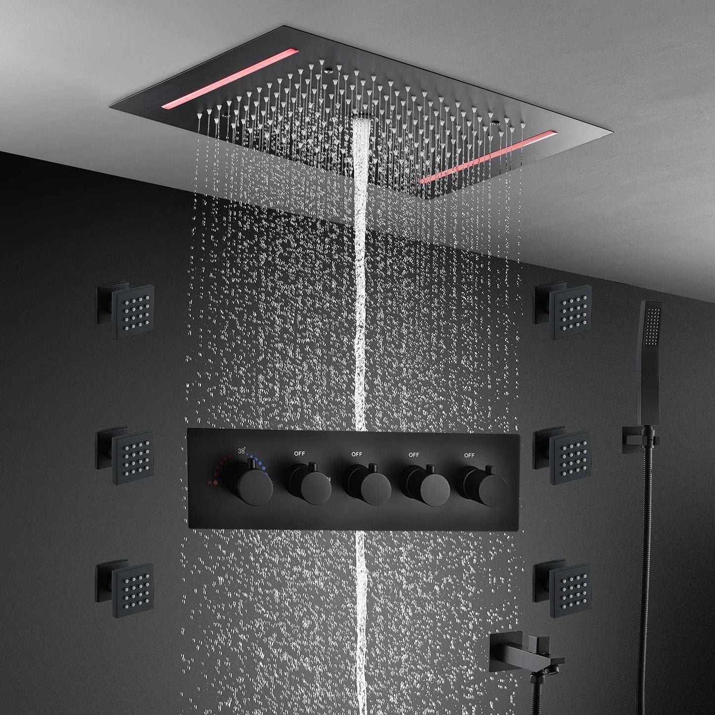 Smart Bathroom Ceiling Black  Rainfall Shower
