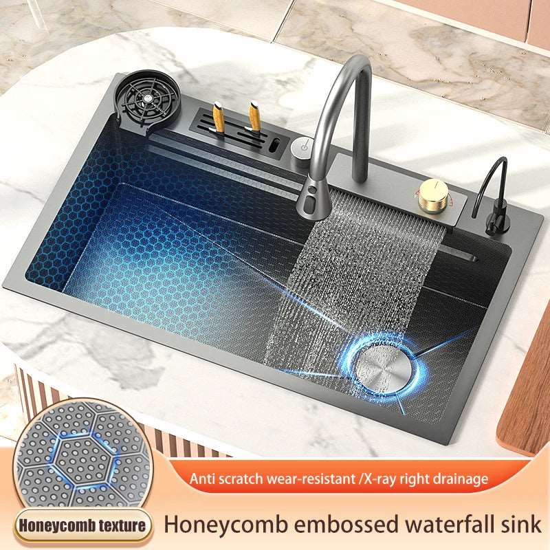 Multifunctional Kitchen Sink Stainless Steel Waterfall Sink For Kitchen Dishwasher Nano Large Single Slot Wash Basin smart Sink