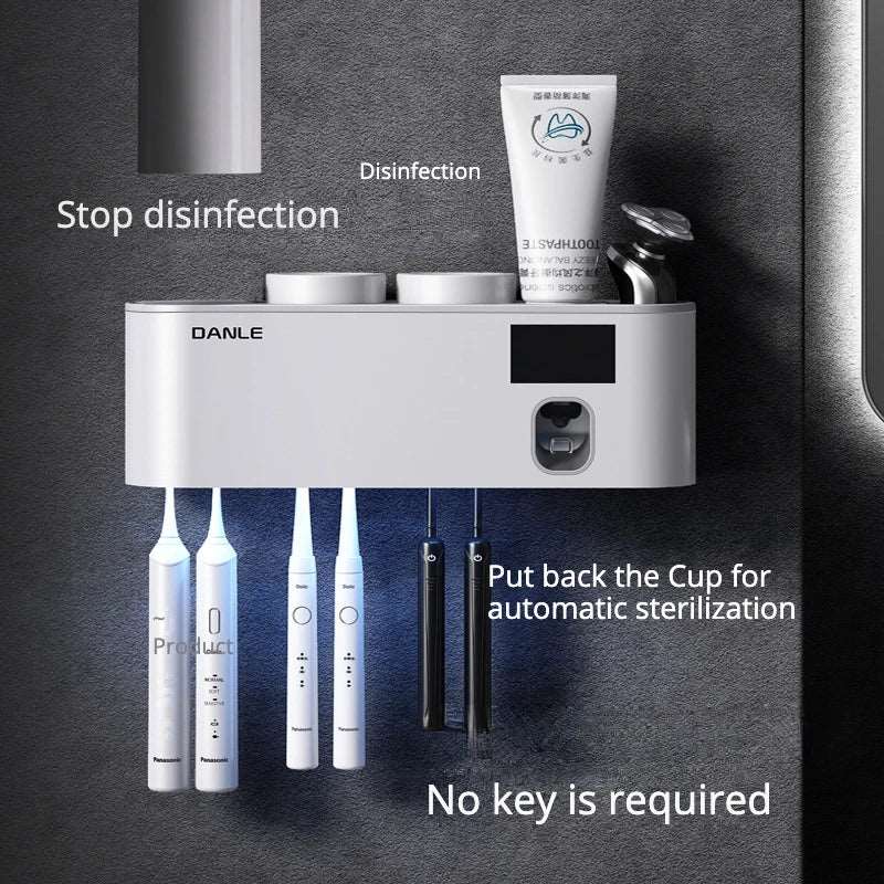 Multi-Functional Smart Toothbrush Holder Wall-Mounted Toothbrush Cup Holder Bathroom Shelf Toothpaste Dispenser