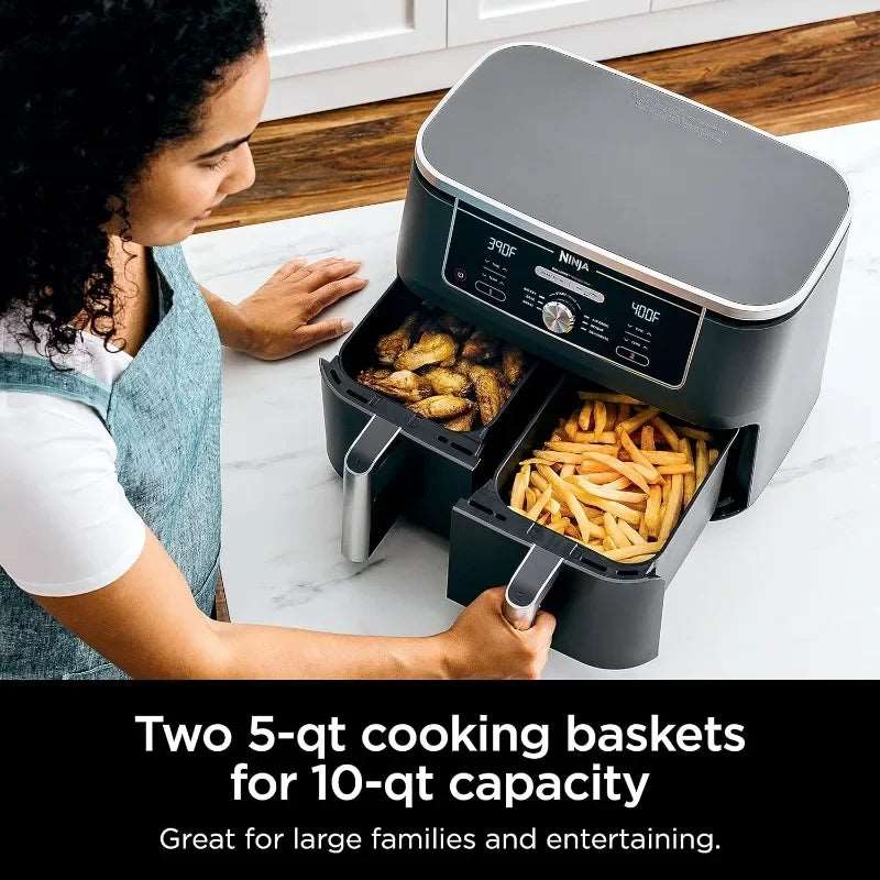 Ninja DZ401 Foodi 10 Quart 6-in-1 DualZone XL 2-Basket Air Fryer with 2 Independent Frying Baskets, Match Cook & Smart Finish