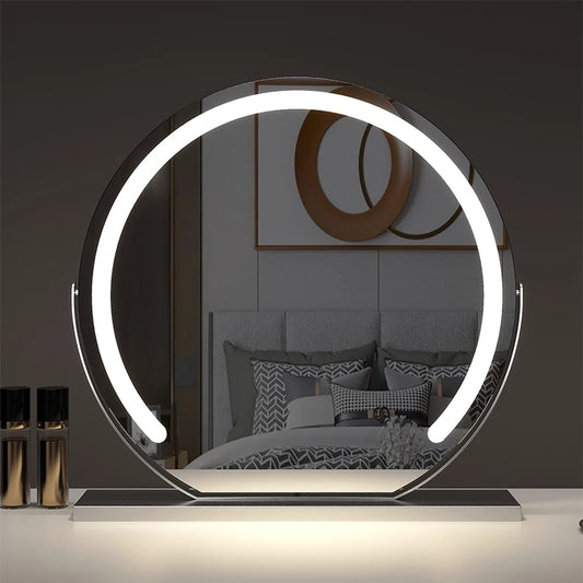 Vanity Mirror with Lights LED Round Makeup Mirror for Bedroom with 10X Magnification Smart Touch Dimmable 3 Modes 360° Rotation