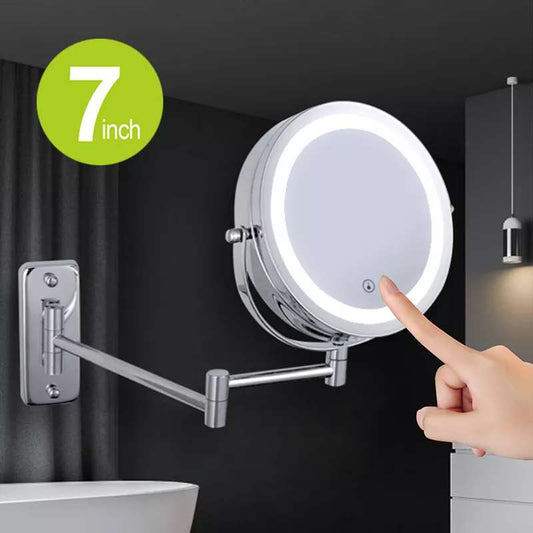 Folding Arm Extend Bathroom Mirror With LED Light 7 Inch Wall Mounted Double Side Smart Cosmetic Makeup Mirrors
